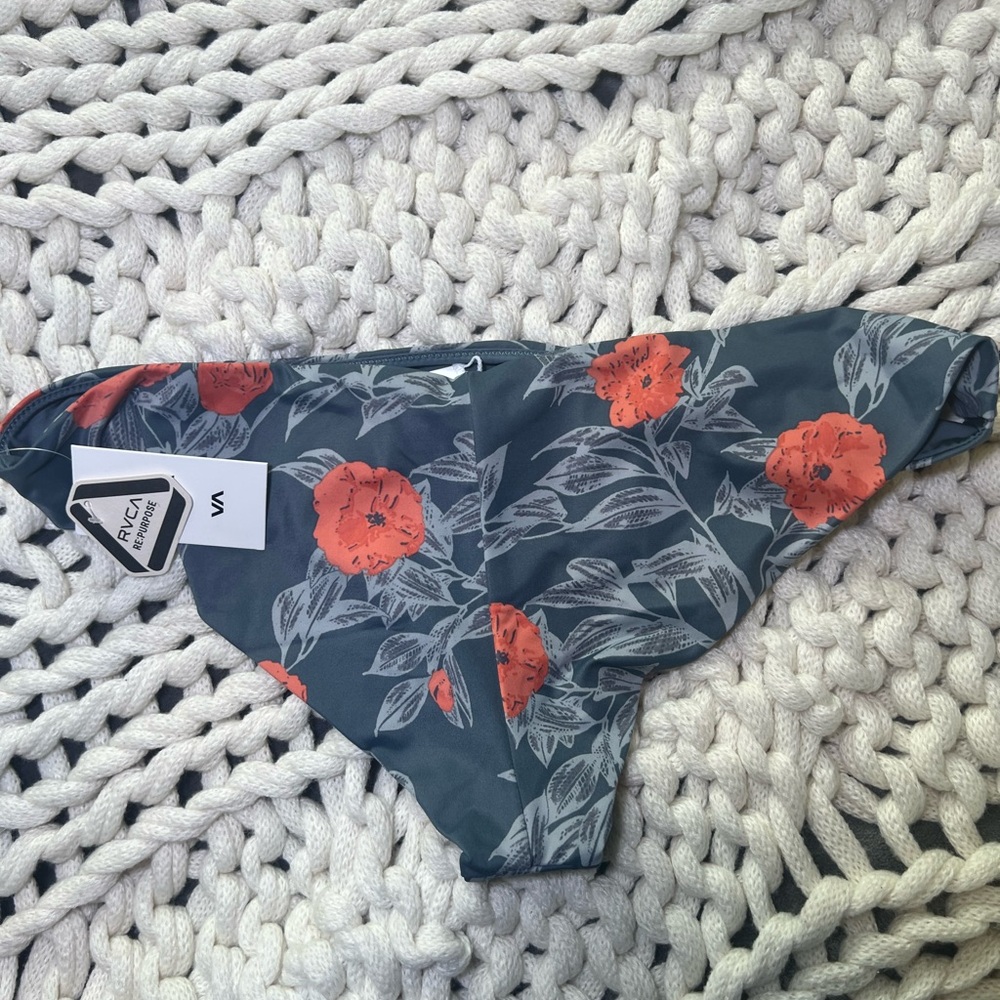 RVCA Gray and Coral Low Ruse Cheeky Hipster‎ Bikini Bottoms